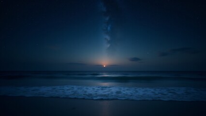 Stars shining over the calm sea at night, with the ocean reflecting the celestial beauty above.