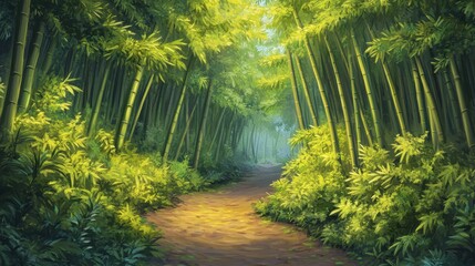 Fototapeta premium Tranquil Bamboo Forest Pathway in Nature