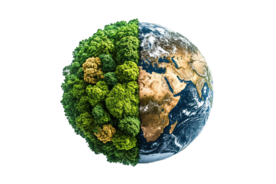 A stunning illustration of a half green forest and half earth concept, representing nature's beauty and environmental balance.