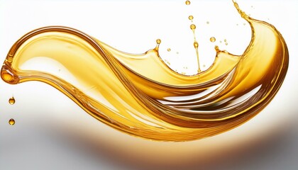 Golden liquid swirls and splashes against a white background.