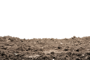 Close-up of dark, rich soil texture with scattered small stones, perfect for agricultural, gardening, or environmental themes.