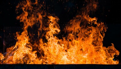 Fiery blaze with intense orange and yellow flames against a dark background.