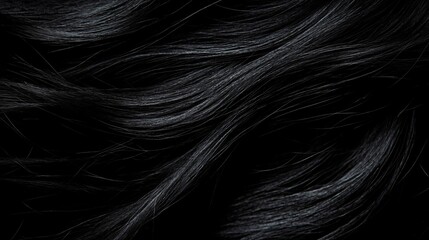 Naklejka premium Luxurious Smooth Black Hair Texture Close up Image of Shiny Wavy Strands