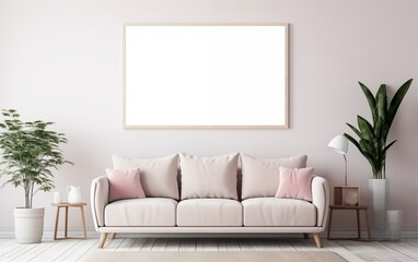 blank 9:6 ratio frame for mockup adversitement hanging on the wall with bohemian style living room