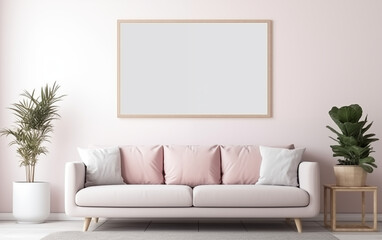blank 9:6 ratio frame for mockup adversitement hanging on the wall with bohemian style living room