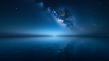 Fototapeta premium A starry sky reflected on a calm ocean, creating a serene and tranquil night scene.