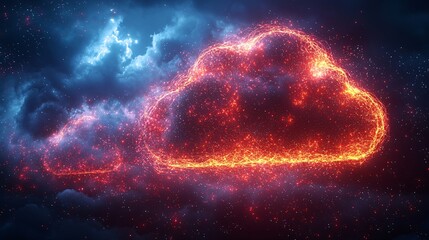 Obraz premium Fiery Cloud Computing Network Abstract Digital Data Transfer and Storage Concept