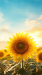Fototapeta premium vibrant sunflower stands tall in golden field, basking in sunlight