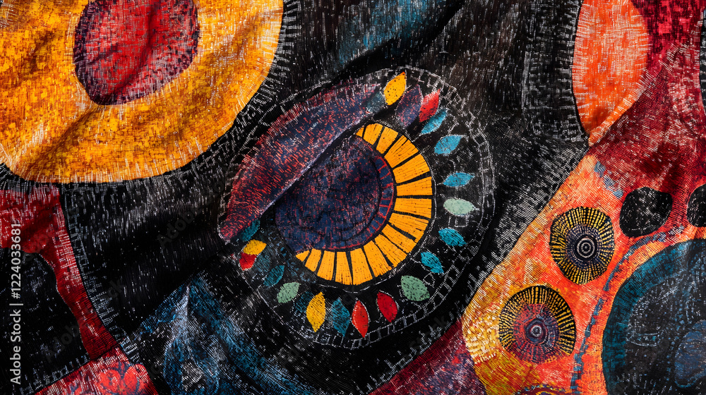 Fototapete vibrant abstract textile with colorful circular patterns and rich texture : generative ai