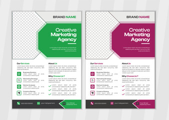 A bundle of 2 templates of different colours a4 flyer template. Modern business flyer template,  Creative professional editable vector template design.