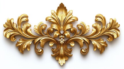 Gold ornate floral design, isolated, white background, decor
