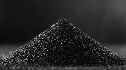 Black powder cone, studio shot, dark background, industrial use