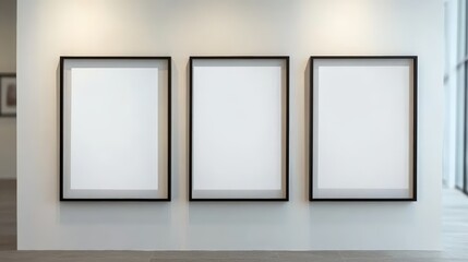 Minimalist Display of Empty Frames on a Wall in Contemporary Gallery Interior Setting for Artwork Exhibition and Creative Concepts