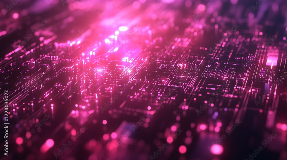 Poster abstract pink circuit board technology background digital network glowing lines data stream high
