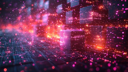 Obraz premium Abstract Digital Cube Landscape: A Vivid Exploration of Data and Technology