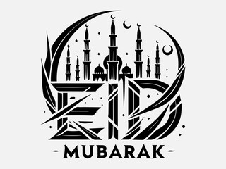 Naklejka premium Eid Mubarak Silhouette Vector Illustration