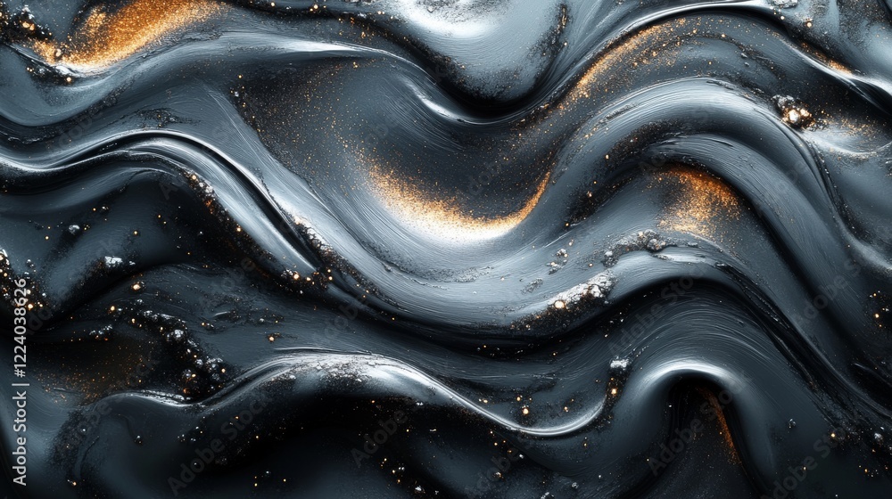 Poster luminous metallic swirls capturing vibrant glossy textures in close-up view