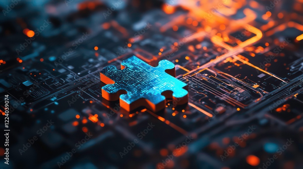 Poster an abstract technology-themed image showcasing a puzzle piece symbolizing api integration within a d
