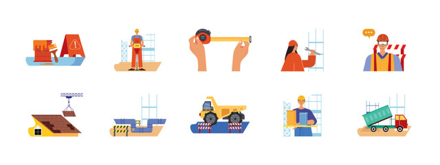 Builder set illustration. Flat vector illustration.