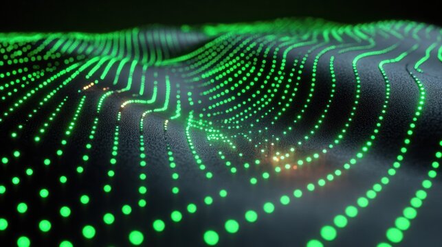 Green data flow, digital landscape, dark background, tech concept