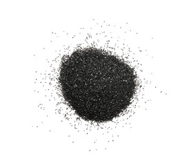 Heap of black sand on white background