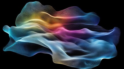 Fototapeta premium Abstract polygonal mesh network in gradient rainbow hues, evoking technology and connectivity themes.
