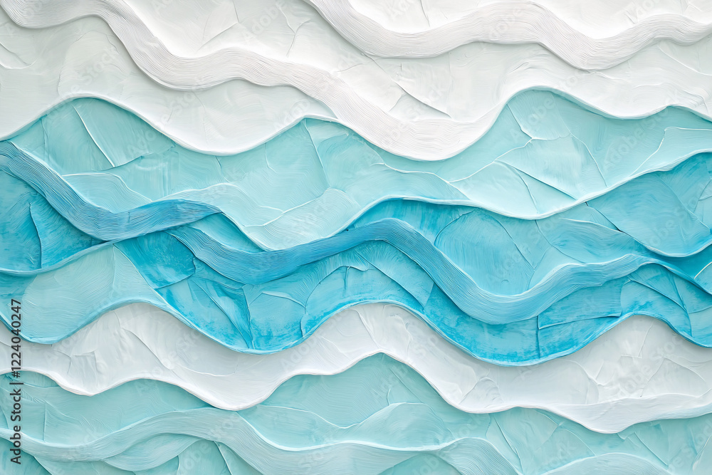 Wall mural Abstract waves of textured blue and white layers create a serene ocean-like appearance