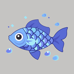 Cute sea fish. Blue fish isol...