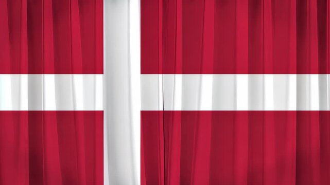 Danish Flag Drape: A dramatic close-up of the Danish flag, depicted as a rich red fabric with a white Scandinavian cross, elegantly draped. The texture and folds create a sense of depth and movement.