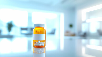 An orange medicine bottle with white pills in a bright, clean background