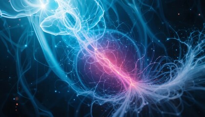 Abstract Cosmic Energy Flow: A Symphony of Blue and Pink Nebulae