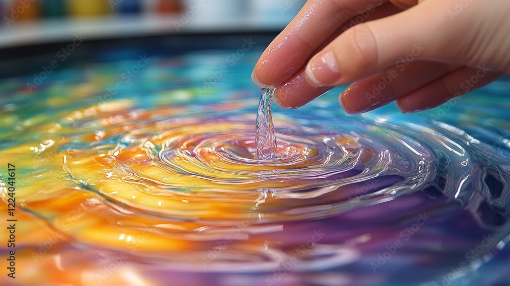 Poster vibrant paint ripples: mesmerizing colors and textures in abstract macro shot of pool