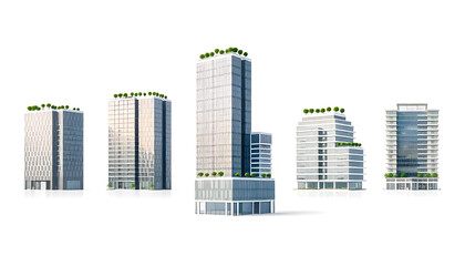 Contemporary Office Buildings on White Background