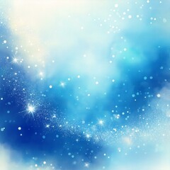 Fototapeta premium きらめく幻想的な壁紙、背景（青、水色、水彩画風イラスト）