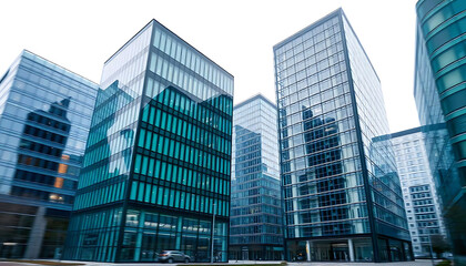 Obraz premium Set of tall modern office buildings with a minimalist design featuring large glass windows