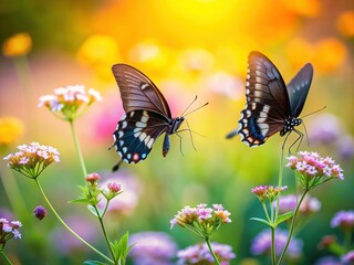 Fototapeta premium Minimalist Black Butterfly on Delicate Wildflower, Nature Stock Photo