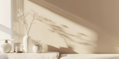 A minimalist aesthetic featuring a light caramel backdrop, Minimalist design elements arranged symmetrically, Modern minimalist style