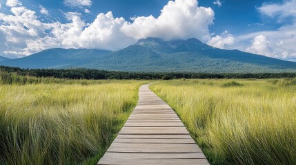Fototapeta premium A simple and clear path leading into the distance, symbolizing the pursuit of long-term goals.