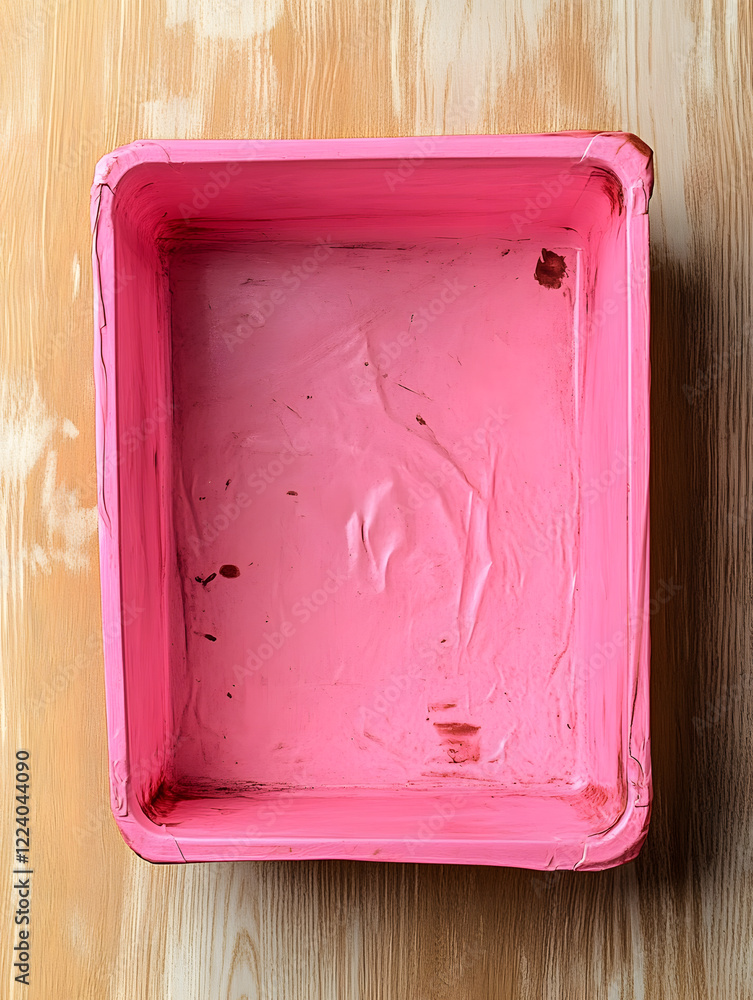 Poster empty pink rectangular tray on a wooden surface in a minimalist style : generative ai