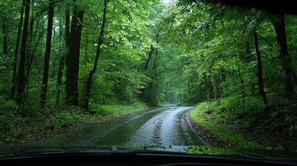 Fototapeta premium A view of the road from the car window, symbolizing progress and movement toward a desired goal.