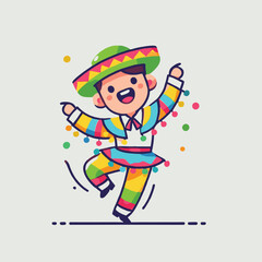 Joyful Cartoon Character in Vibrant Mexican Fiesta Attire