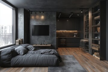 Pure Serenity: A Monochromatic Oasis of Modern Minimalism in a Studio Apartment Setting