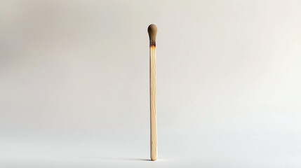 A solitary matchstick standing upright on a white background