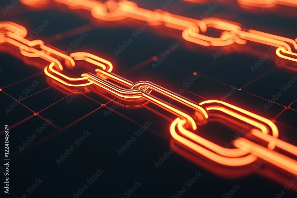 Poster digital banking concepts. glowing digital chain links on a dark background.