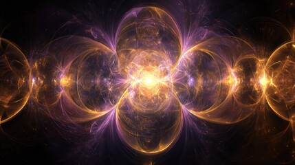 Fototapeta premium Radiating waves of vibrant light in concentric circles, transitioning from gold to purple.