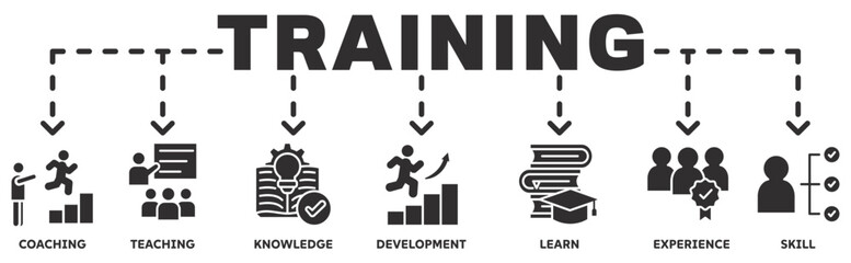 Training banner web icon vector illustration concept with icon of coaching, teaching, knowledge, development, learn, experience, skill