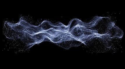 Obraz premium Sparkling silver light particles in mid-motion, forming a galaxy-like effect on black.