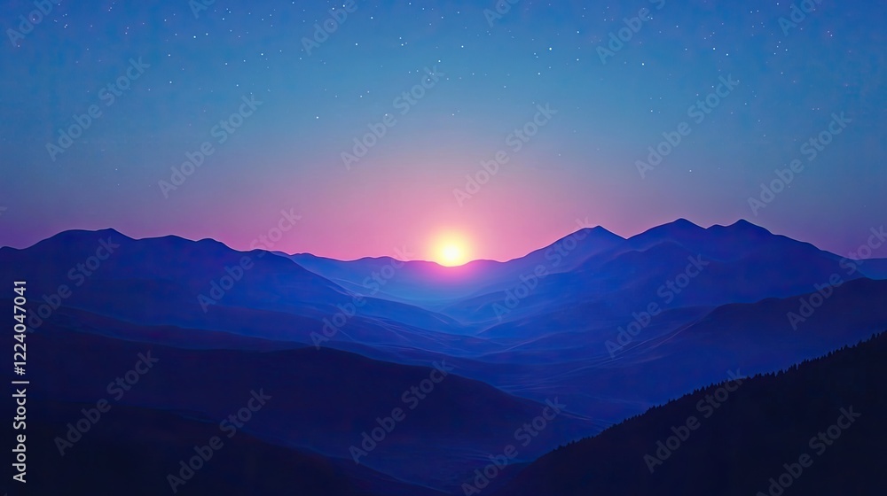 Poster twilight view with deep blue and violet tones transitioning into the first stars appearing in the sk