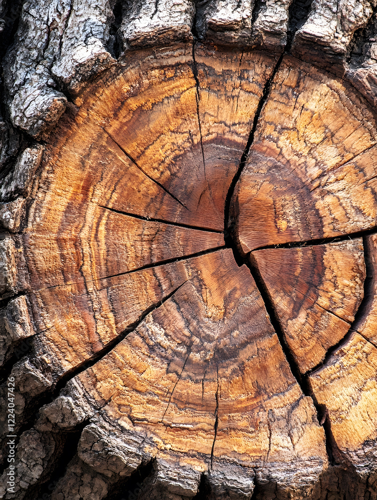 Poster Detailed Cross Section of Tree Trunk with Age Lines and Natural Patterns : Generative AI