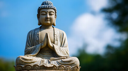Fototapeta premium Serene Buddha Statue in Peaceful Meditation Amidst Tranquil Outdoor Setting : Generative AI